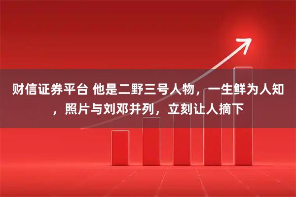 财信证券平台 他是二野三号人物，一生鲜为人知，照片与刘邓并列，立刻让人摘下
