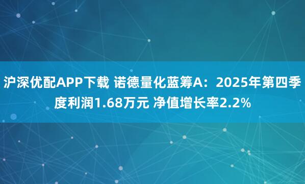 沪深优配APP下载 诺德量化蓝筹A：2025年第四季度利润1.68万元 净值增长率2.2%